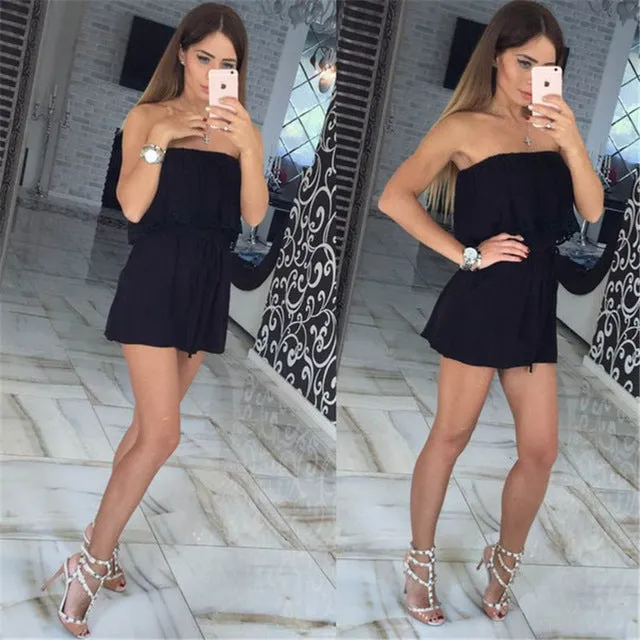 2017 Summer women Jumpsuits leisure sexy strapless chest wrapped piece shorts Fashion rompers Women jumpsuit Solid Playsuits