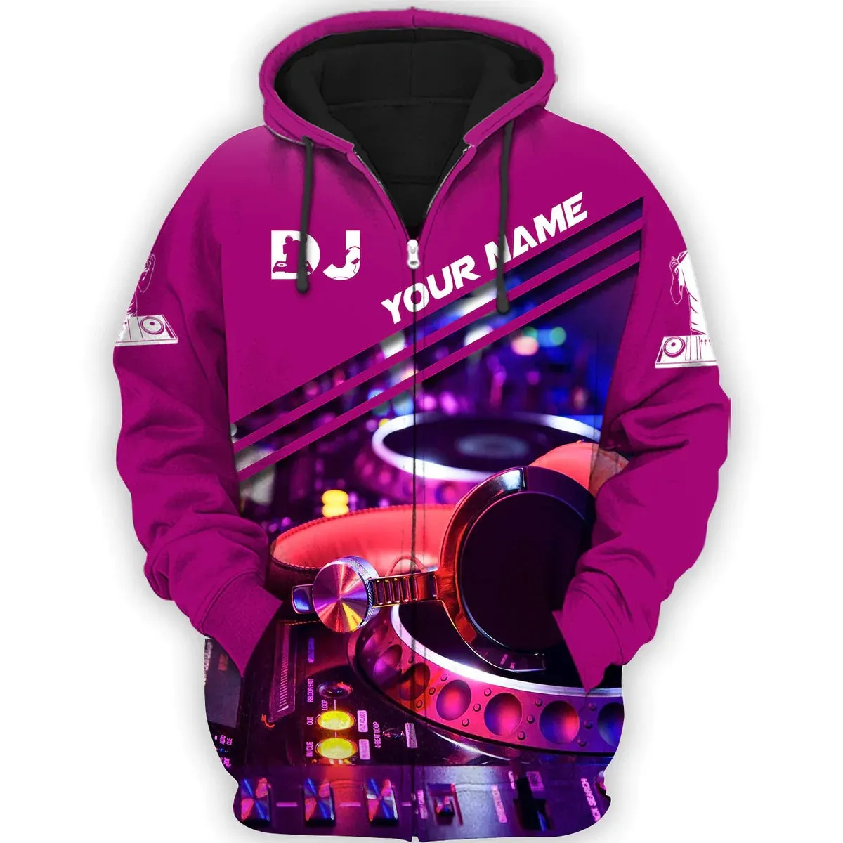 3D DJ Zip Up Hoodie, Custom DJ Clothing, Deezay Shirt Men Women, Gift For DJ