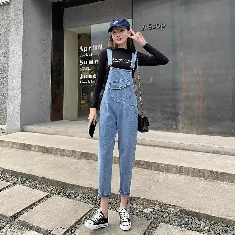 Amy Fashion - Denim Jumpsuits Women Pant Woman High Waist Denim Pants Wide Leg Denim Clothing Blue Vintage Quality Fashion Jean