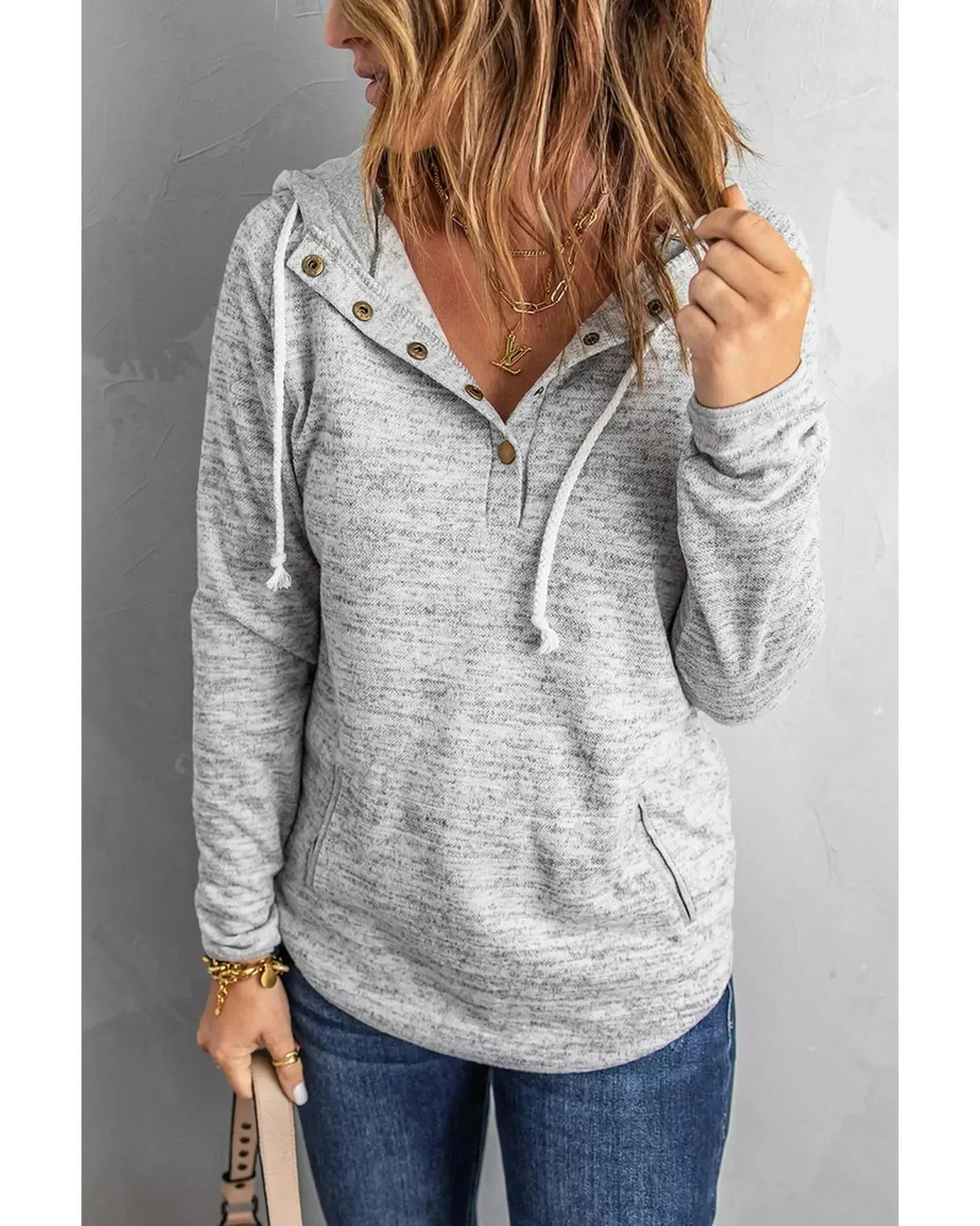 Azura Exchange Buttoned Casual Hoodie with Pocket Design - XL