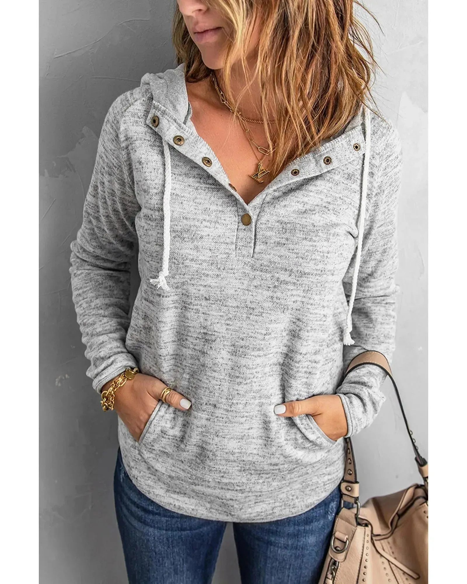 Azura Exchange Buttoned Casual Hoodie with Pocket Design - XL