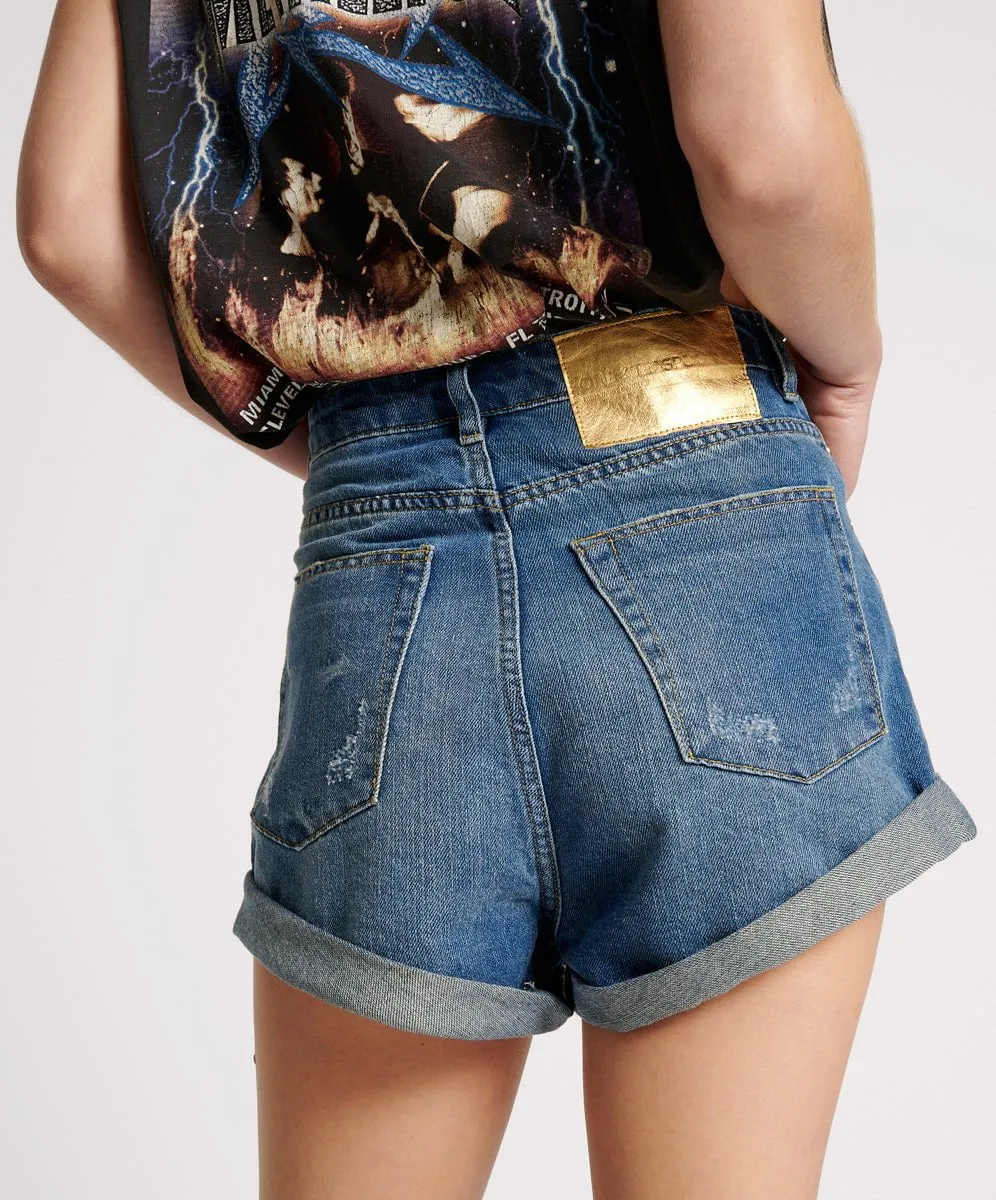 Bandits High Waist Denim Shorts Shredded Gold