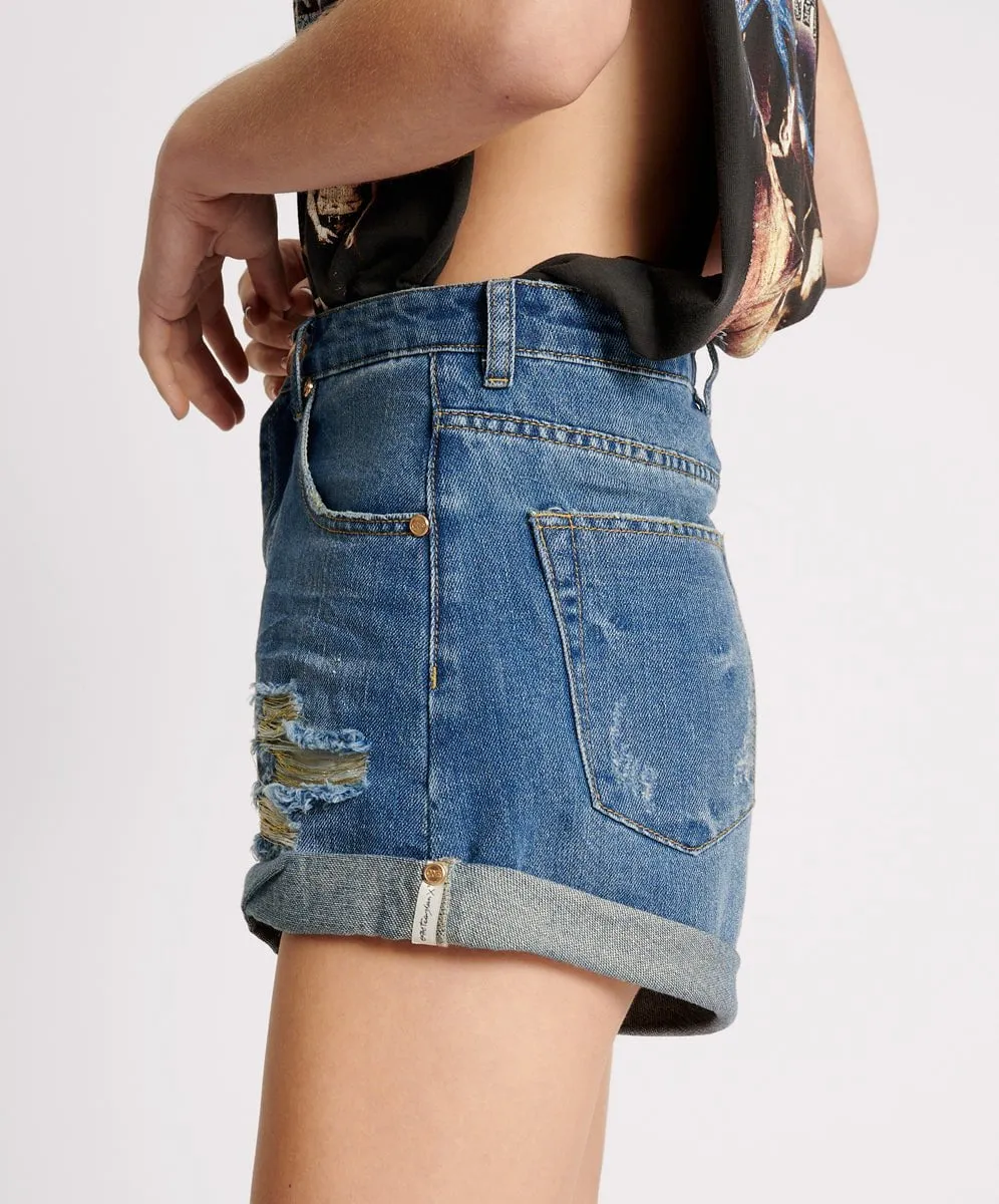 Bandits High Waist Denim Shorts Shredded Gold