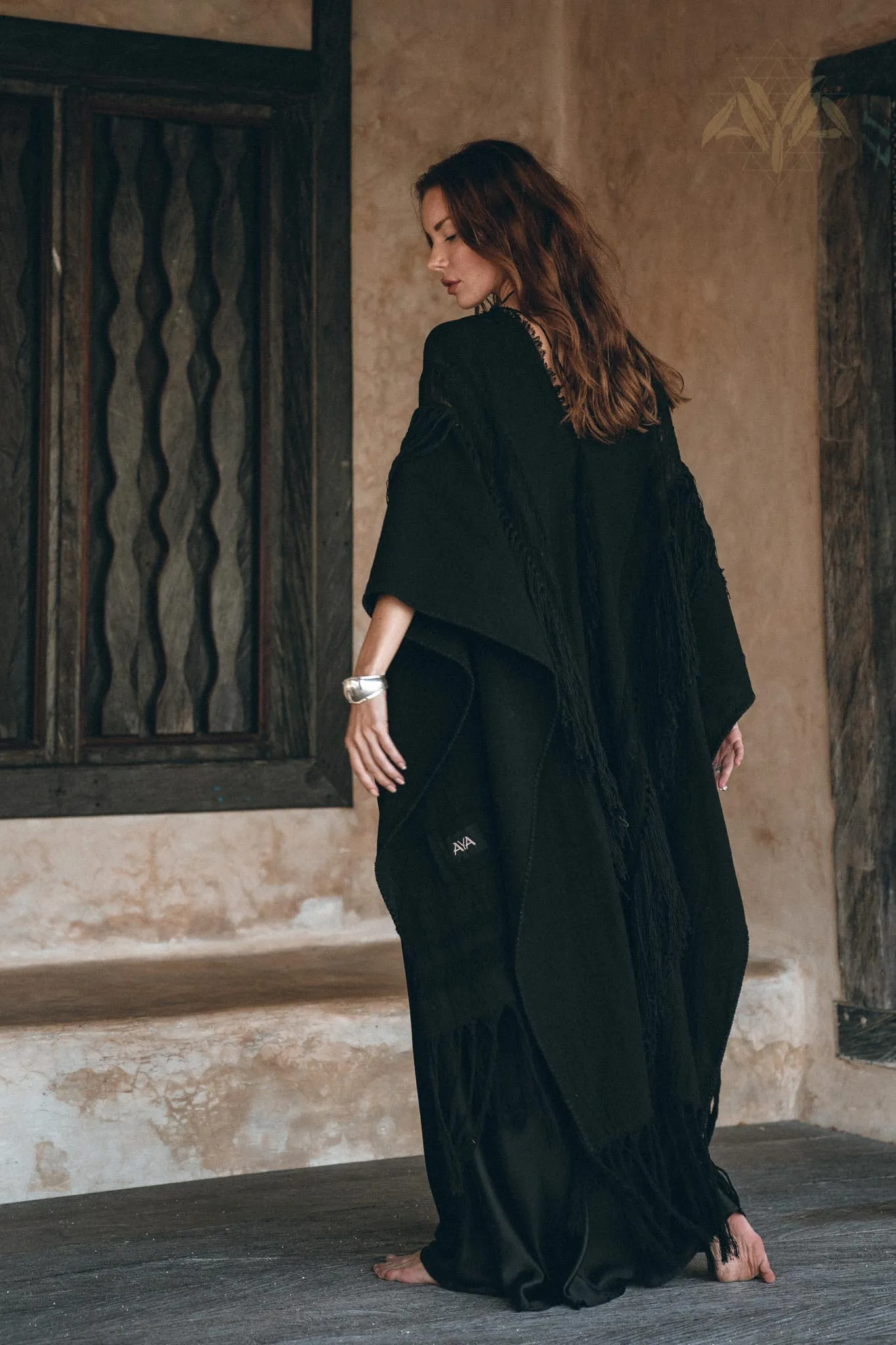 Black Boho Poncho • Long Poncho Robe Cardigan • Bridal Cover Up Cardigan