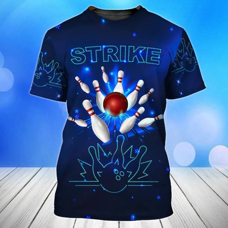 Blue Bowling Shirt Men And Women, Blue Strike Bowling Player Shirt, Men Bowling Shirt