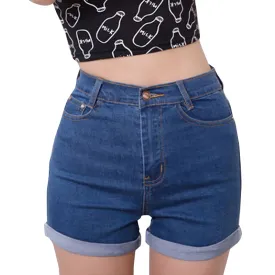 Casual 2017 Summer Vintage High Waisted Denim Women Shorts Plus Size Slim Stretch Turn Ups Cute Female Jeans Shorts Waist