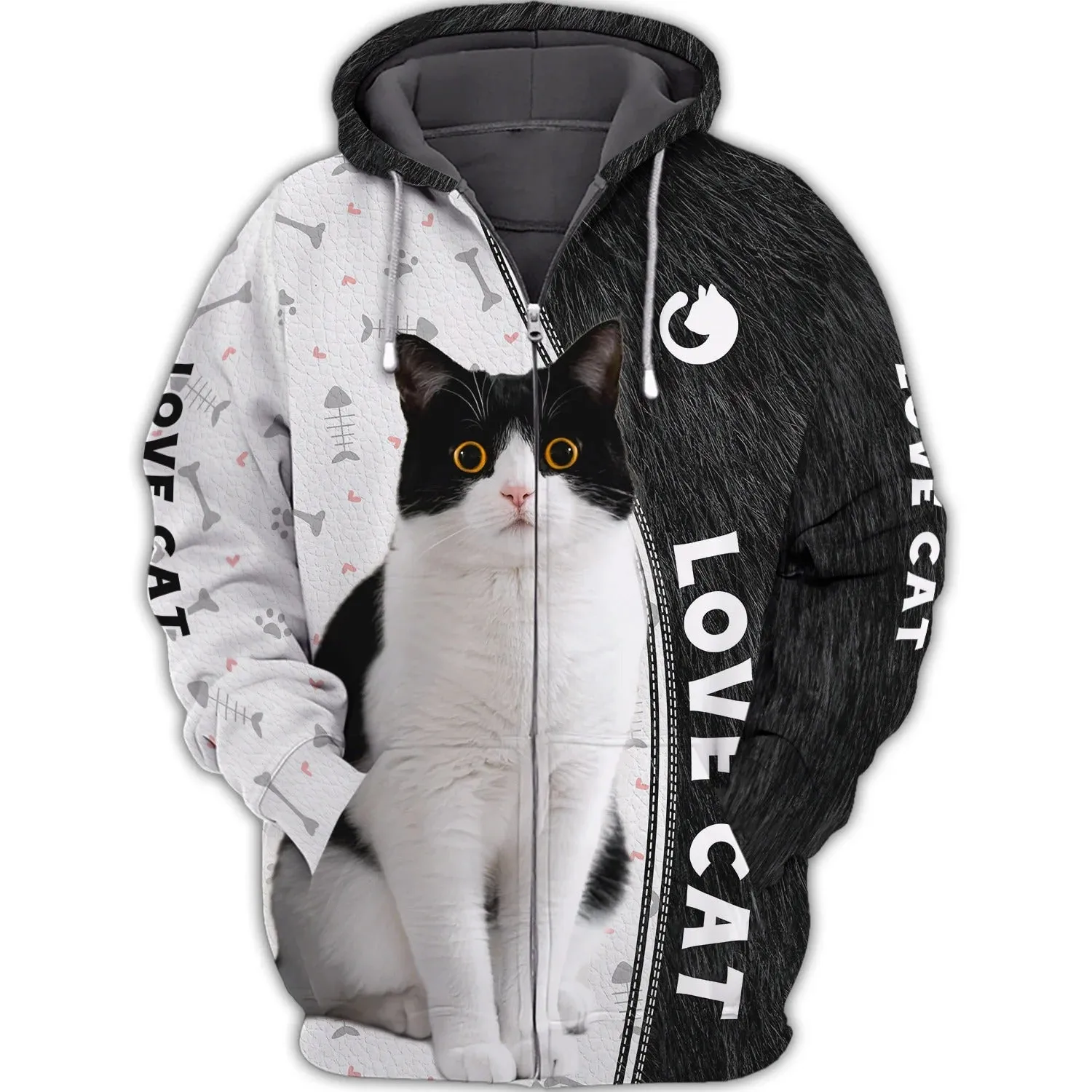 Cat Shirts Cat Tuxedo 3D Full Print Shirts, Love Cat Hoodie Men Women, Cute Cat Swearshirt