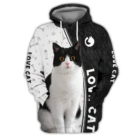 Cat Shirts Cat Tuxedo 3D Full Print Shirts, Love Cat Hoodie Men Women, Cute Cat Swearshirt