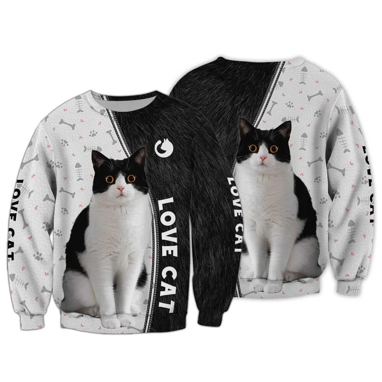 Cat Shirts Cat Tuxedo 3D Full Print Shirts, Love Cat Hoodie Men Women, Cute Cat Swearshirt