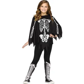 Costume enfant poncho squelette noir et blanc