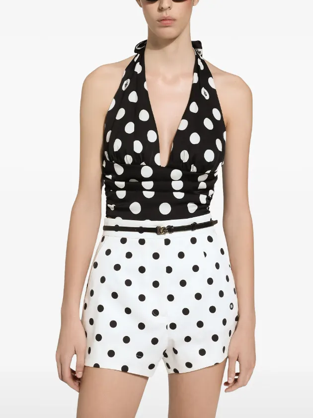 Dolce & Gabbana high-waisted drill shorts with polka-dot print