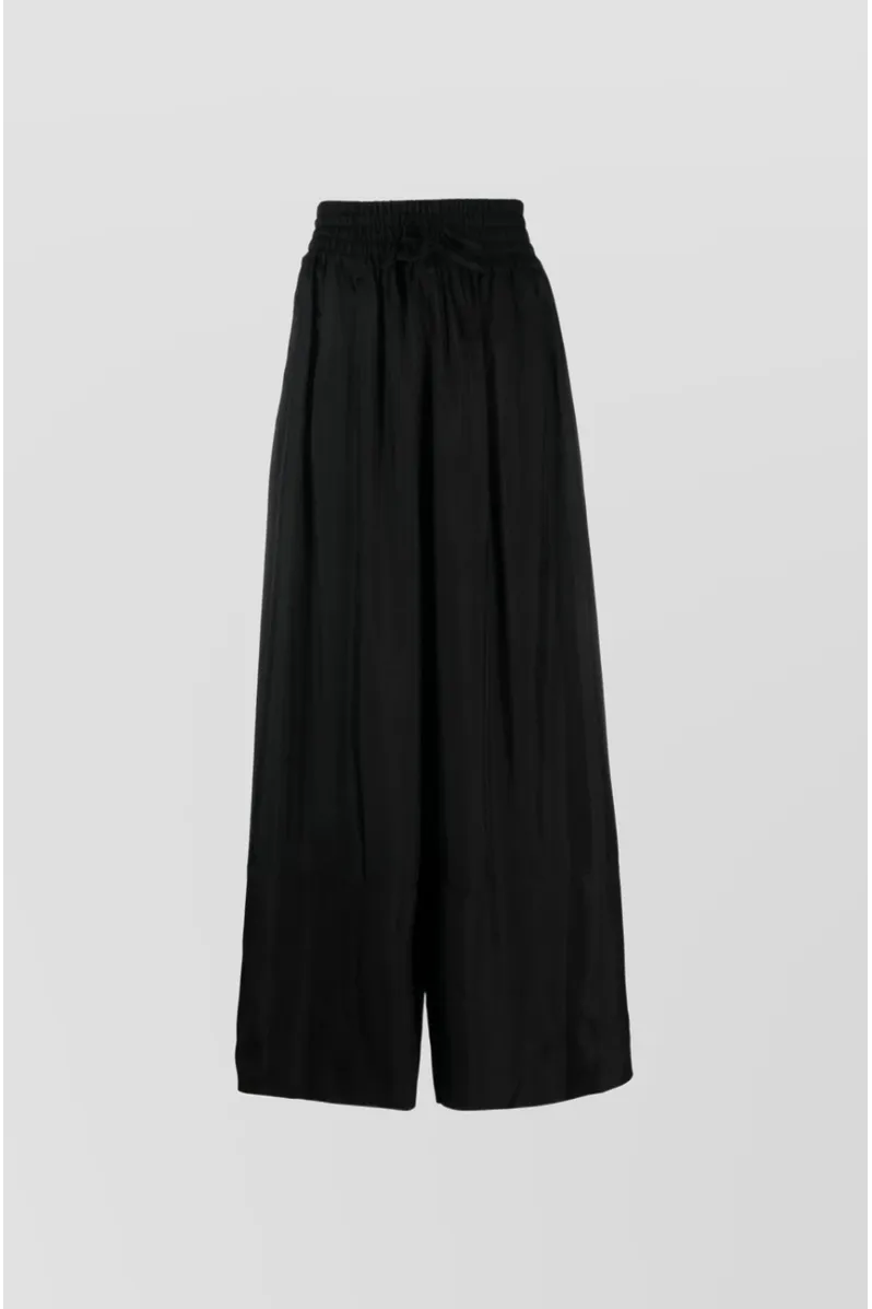 Extra wide leg pants in fluid washed viscose with drawstring wide belt