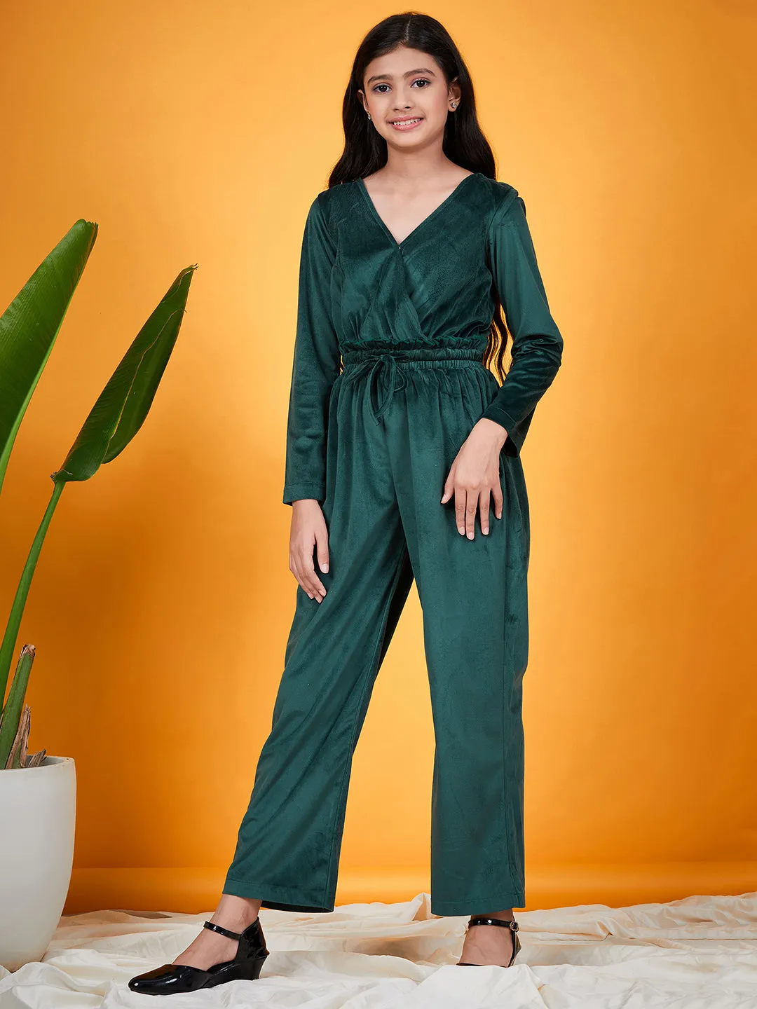 Girls Waist Tie-Up Detail Basic Jumpsuit