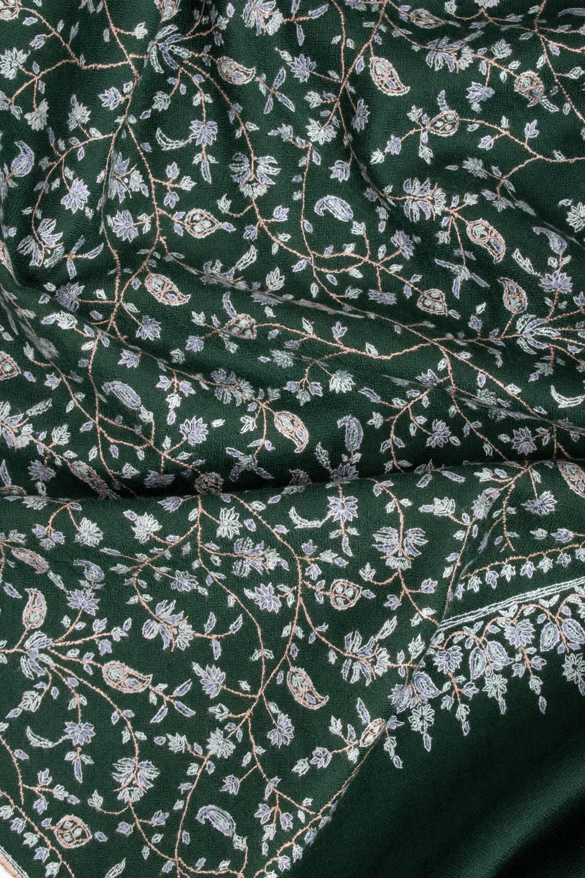 Hunter Green Sozni Jaal Embroidered Pashmina - HAMILTON