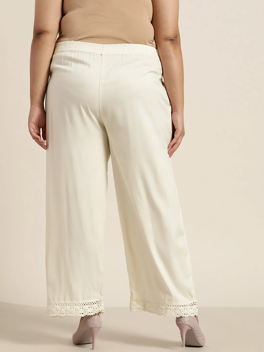 Ivory Off-White Solid Wide Leg Palazzo