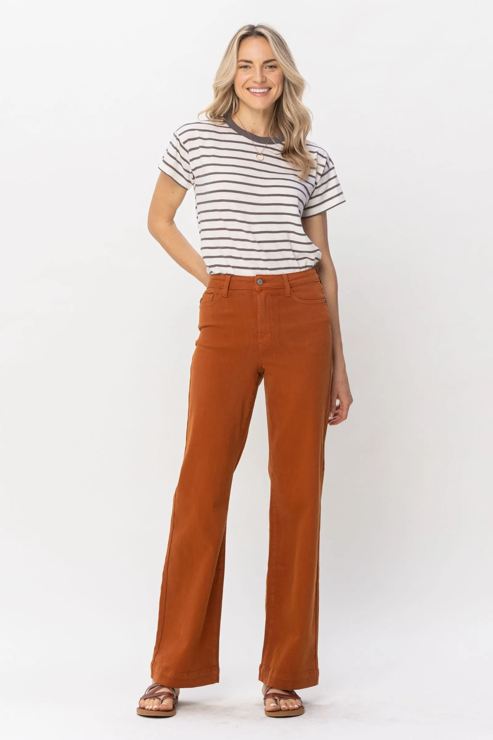 Judy Blue High Waist Auburn Orange Garment Dyed Wide Leg Denim 88498