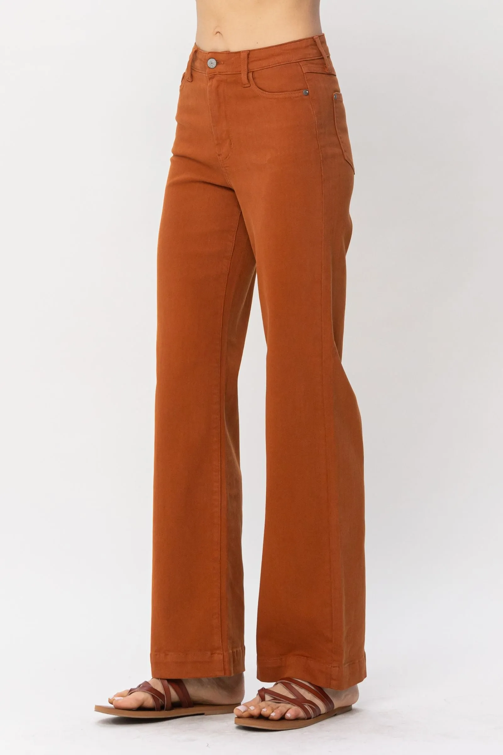 Judy Blue High Waist Auburn Orange Garment Dyed Wide Leg Denim 88498