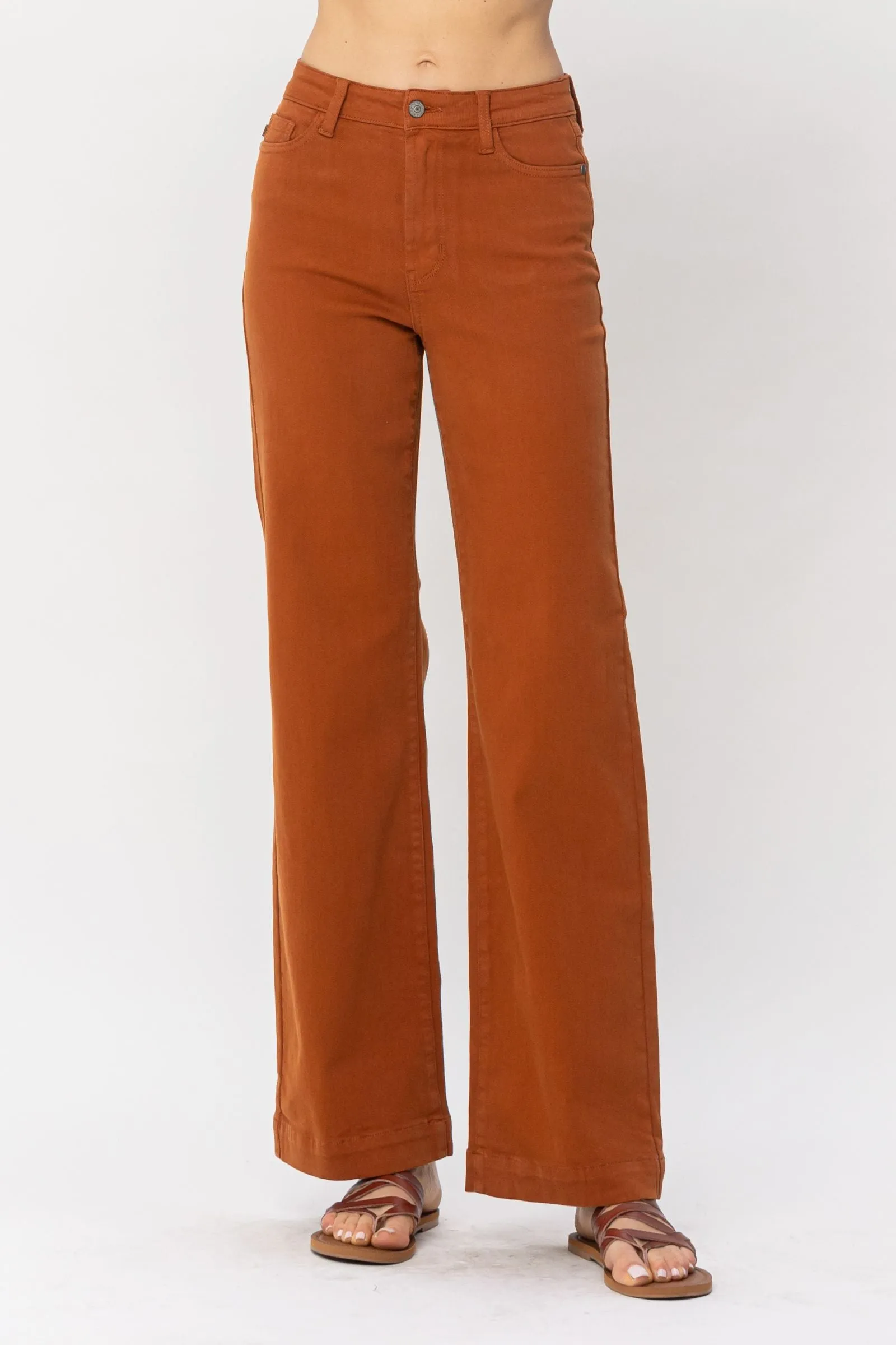 Judy Blue High Waist Auburn Orange Garment Dyed Wide Leg Denim 88498