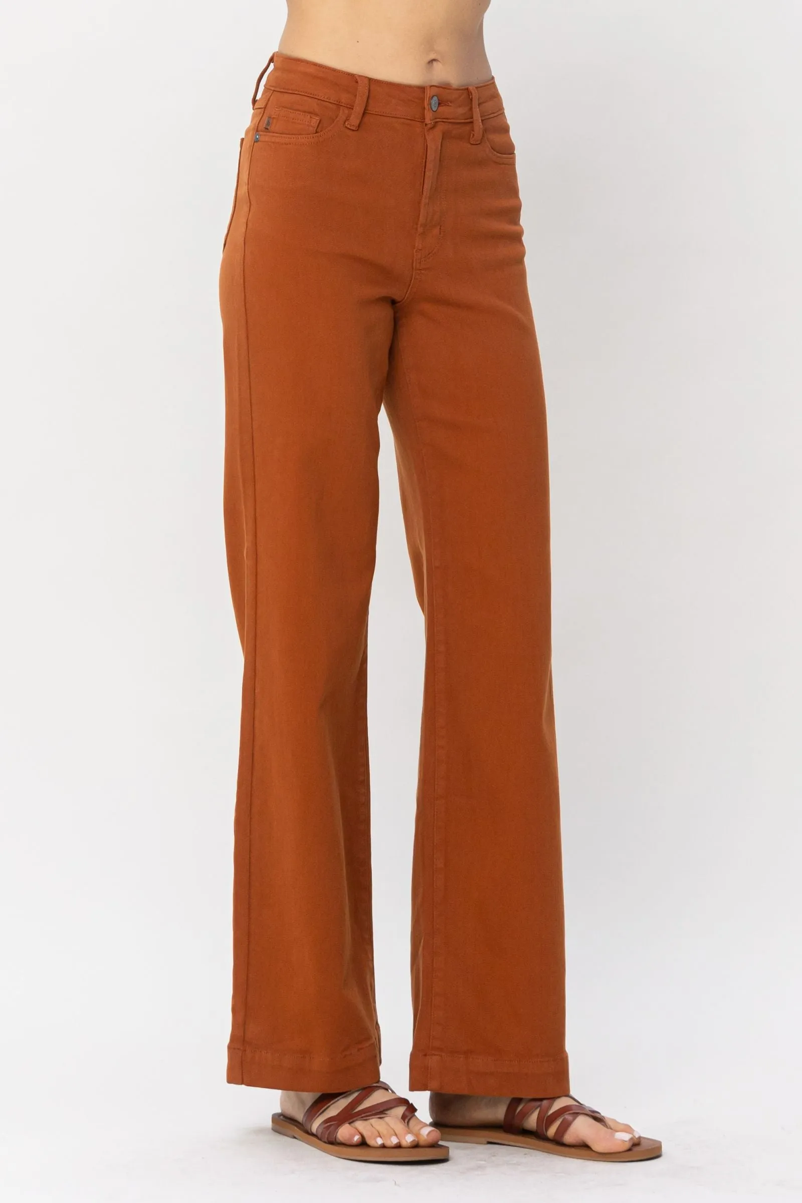 Judy Blue High Waist Auburn Orange Garment Dyed Wide Leg Denim 88498