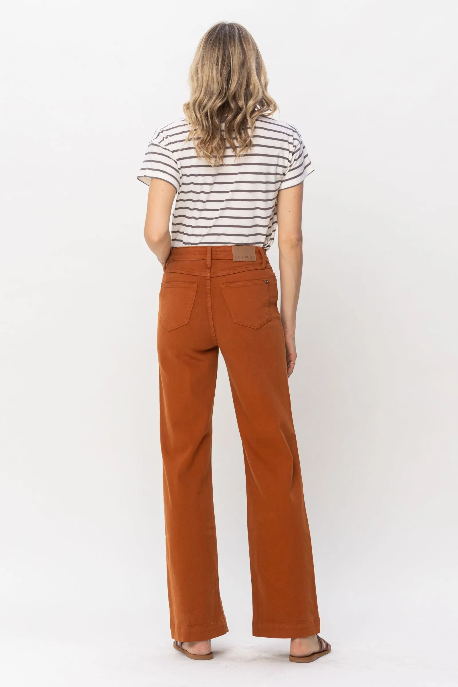 Judy Blue High Waist Auburn Orange Garment Dyed Wide Leg Denim 88498