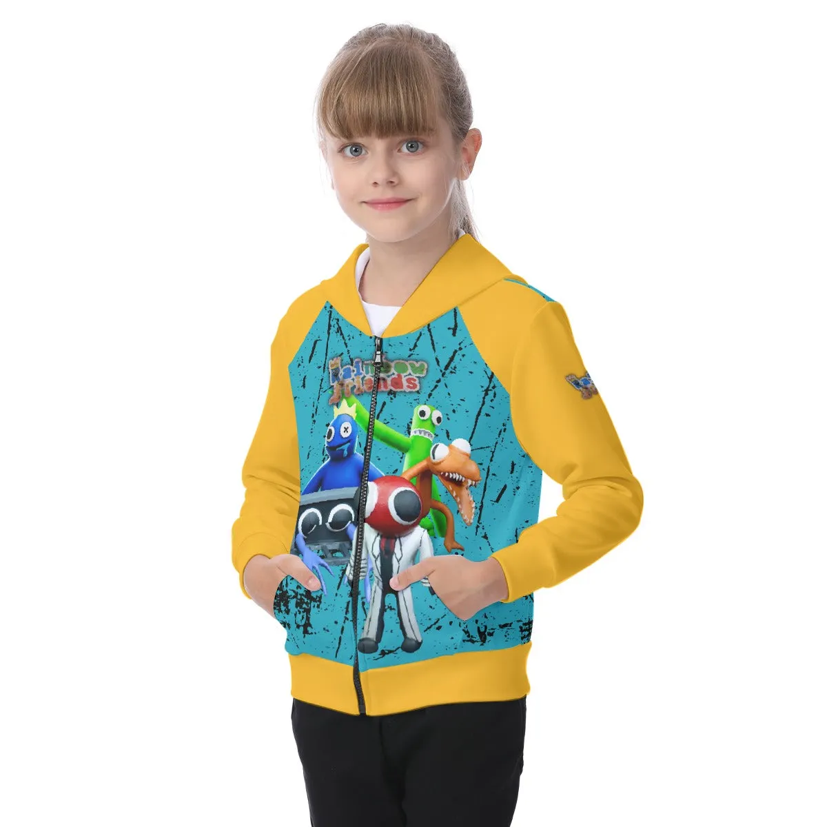 Kid's Rainbow Friends Zip-up Hoodie With Patch Pocket