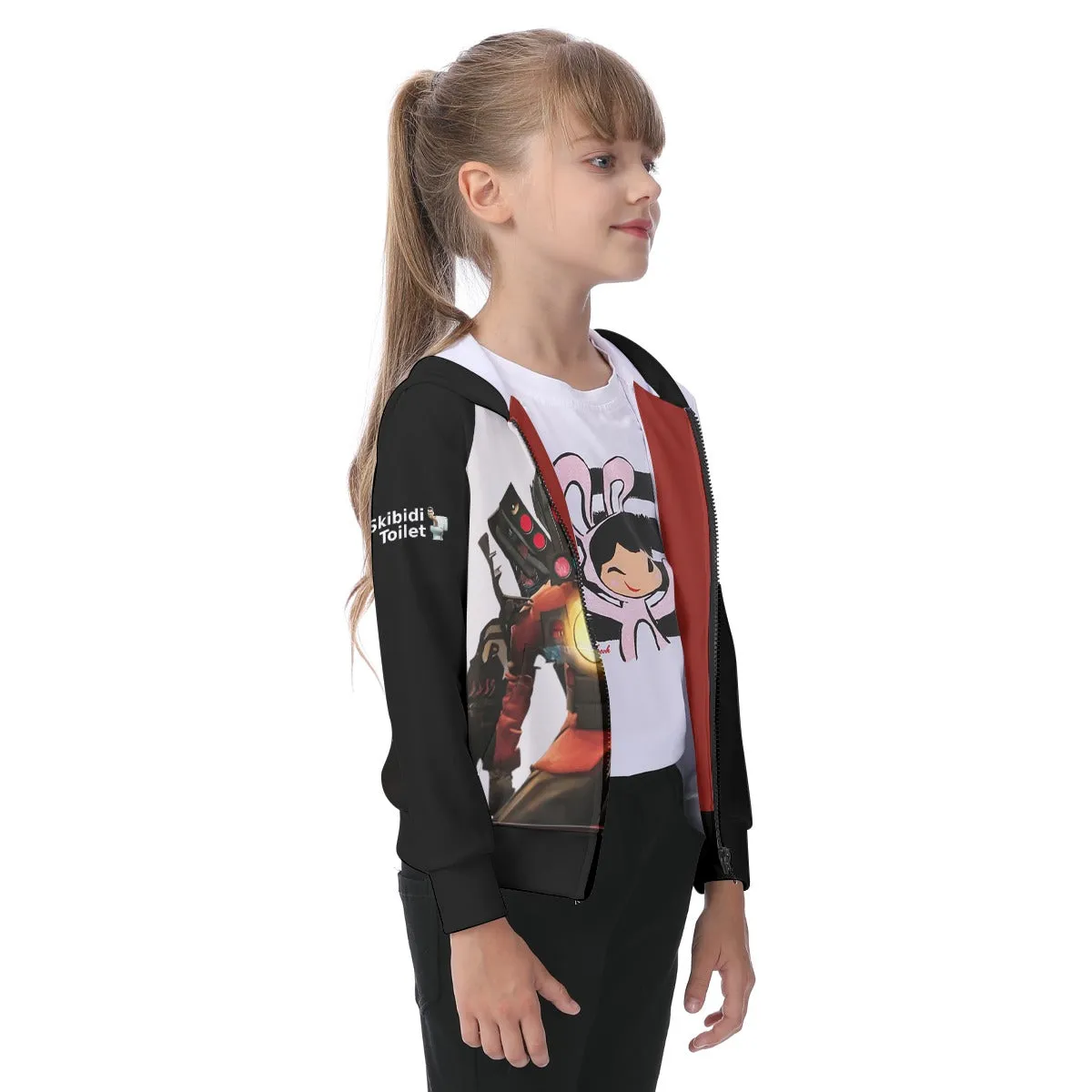 Kids Titan Speaker Man Skibidi Zip-up Hoodie With Patch Pocket