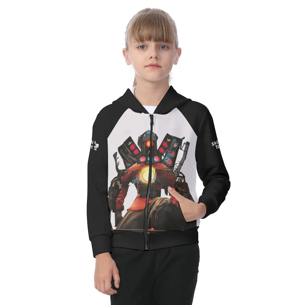 Kids Titan Speaker Man Skibidi Zip-up Hoodie With Patch Pocket