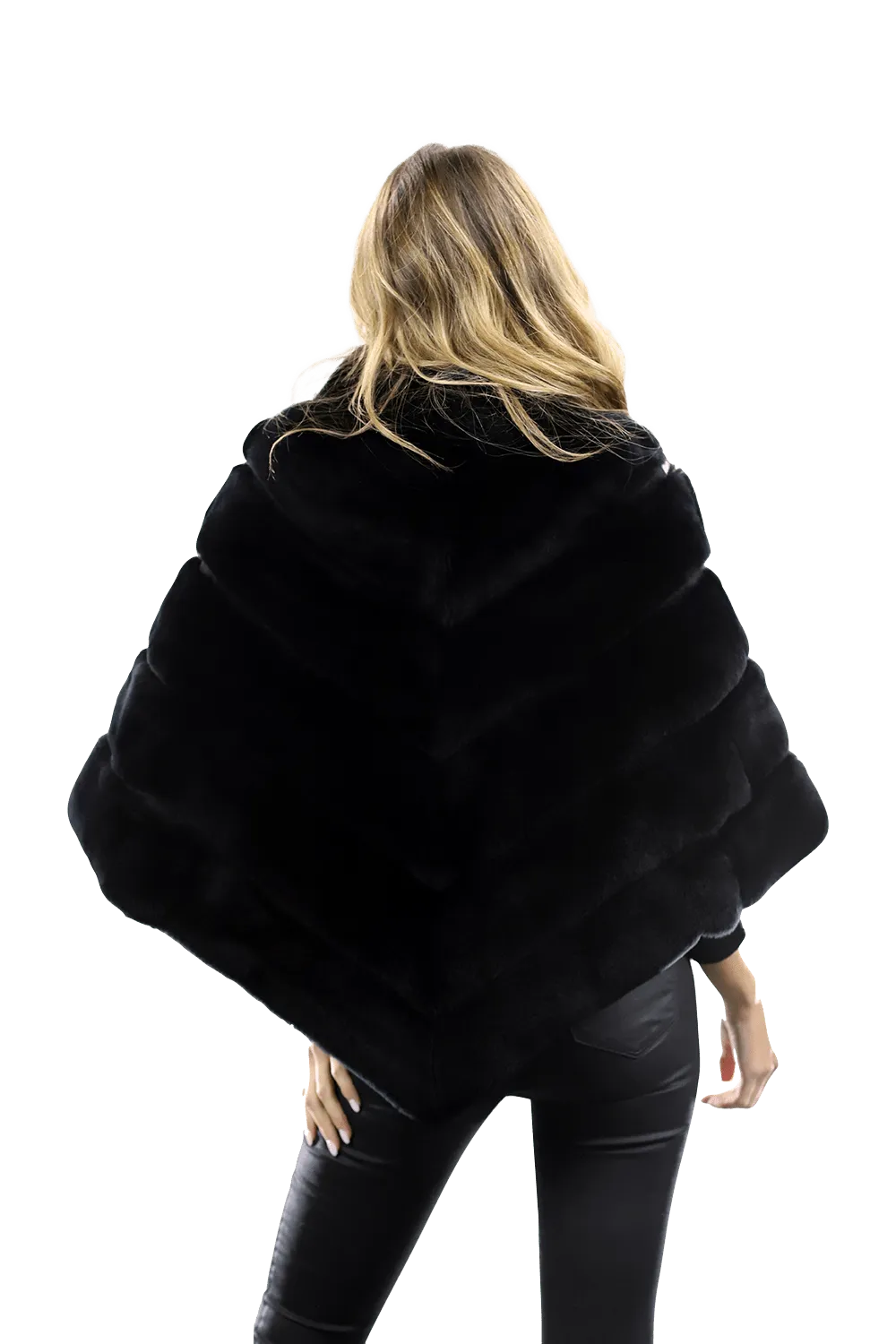 La Fiorentina -  Rex Rabbit Poncho with Zipper - Black