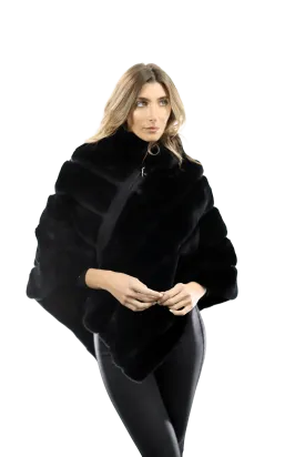 La Fiorentina -  Rex Rabbit Poncho with Zipper - Black