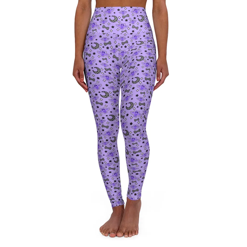 Magical kawaii spooky bats purple Women's High Waisted Yoga Leggings