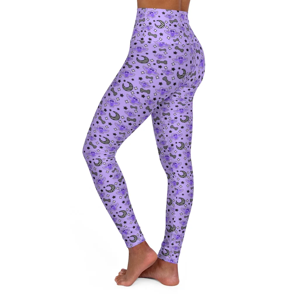 Magical kawaii spooky bats purple Women's High Waisted Yoga Leggings