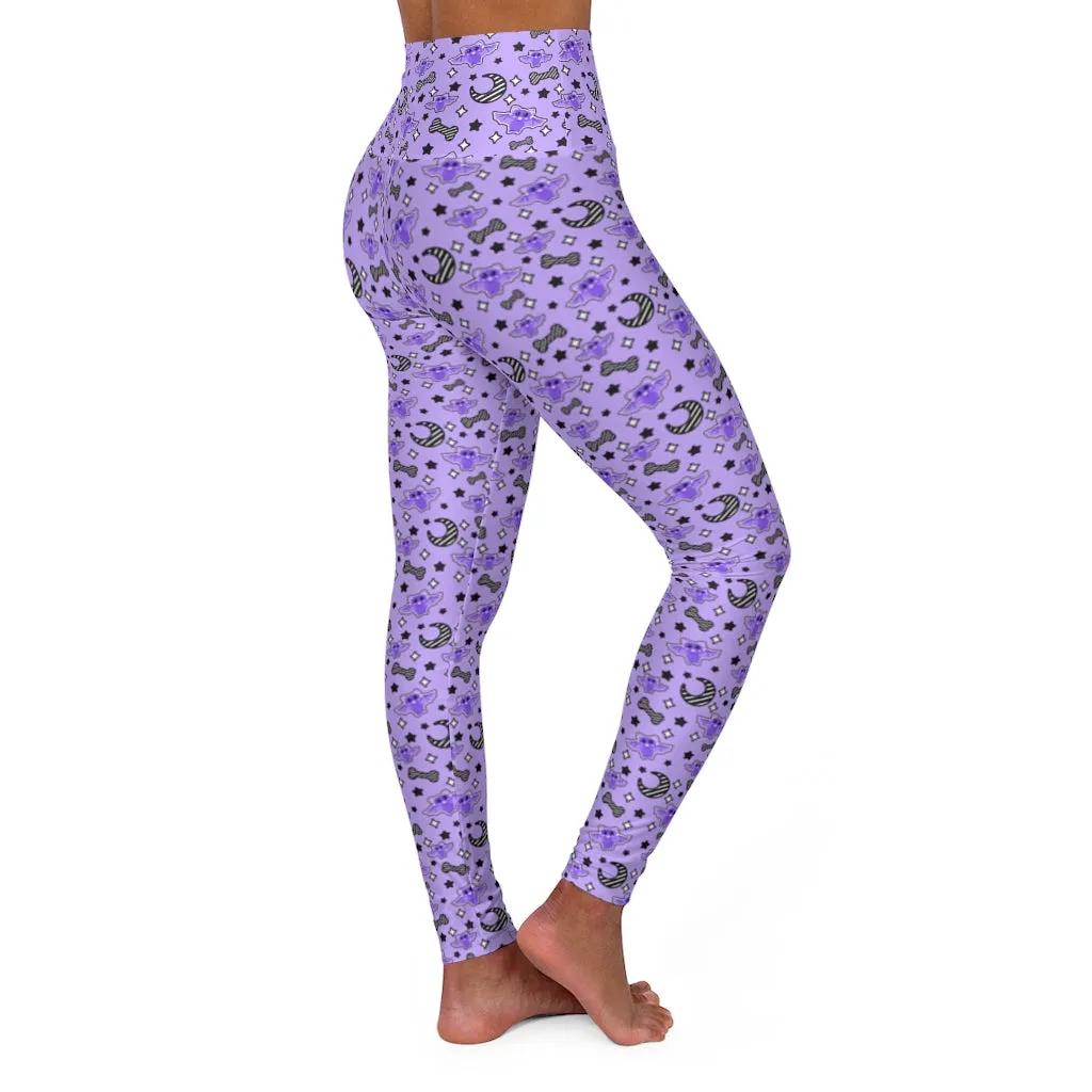 Magical kawaii spooky bats purple Women's High Waisted Yoga Leggings