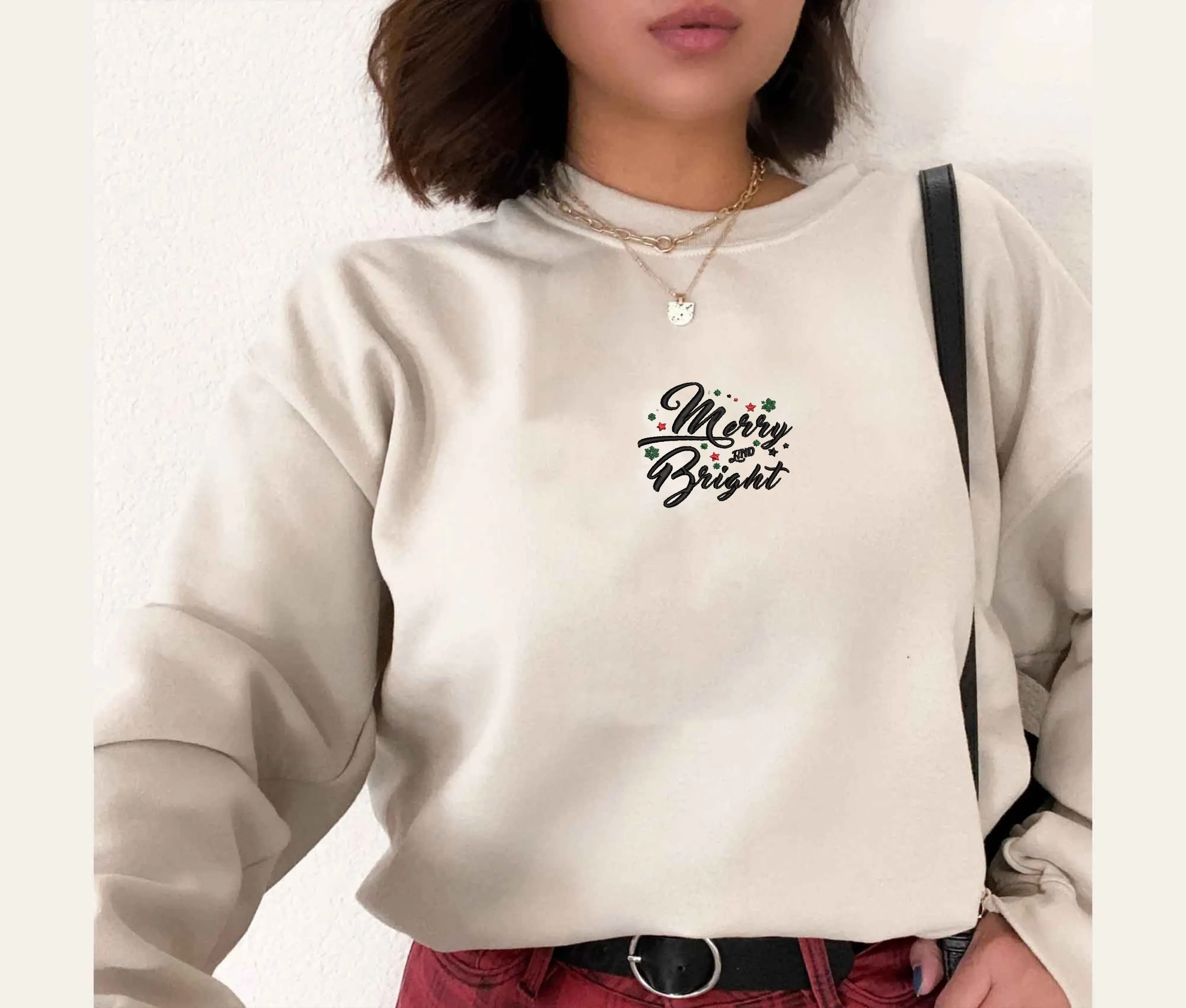 Merry Bright Christmas Gifts Sweatshirt, Hoodie Embroidered