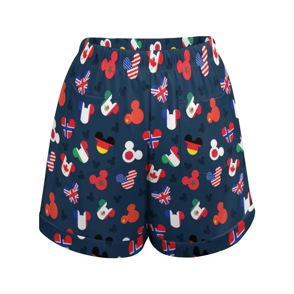 Mickey Flags Women's High-Waisted Loose Shorts With Pockets