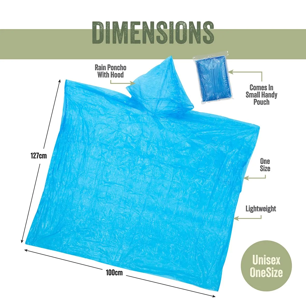 Milestone Camping 20500 Emergency Rain Poncho with Hood/Reusable and One Size 80 x 50 inch/Resilient and Lightweight/Carry Bag Included/Blue