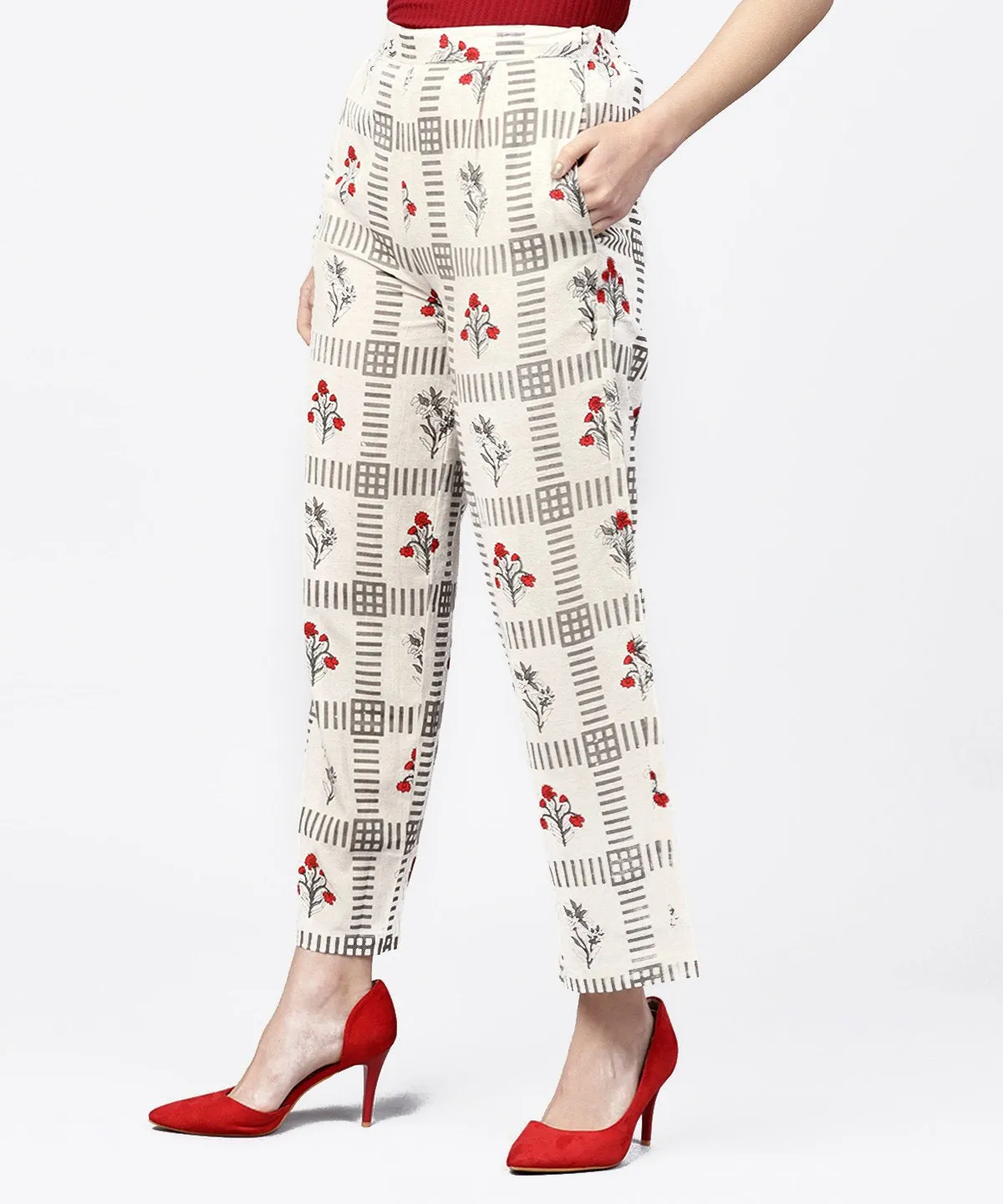 Off White Printed Ankle Length Regular Fit Pallazo