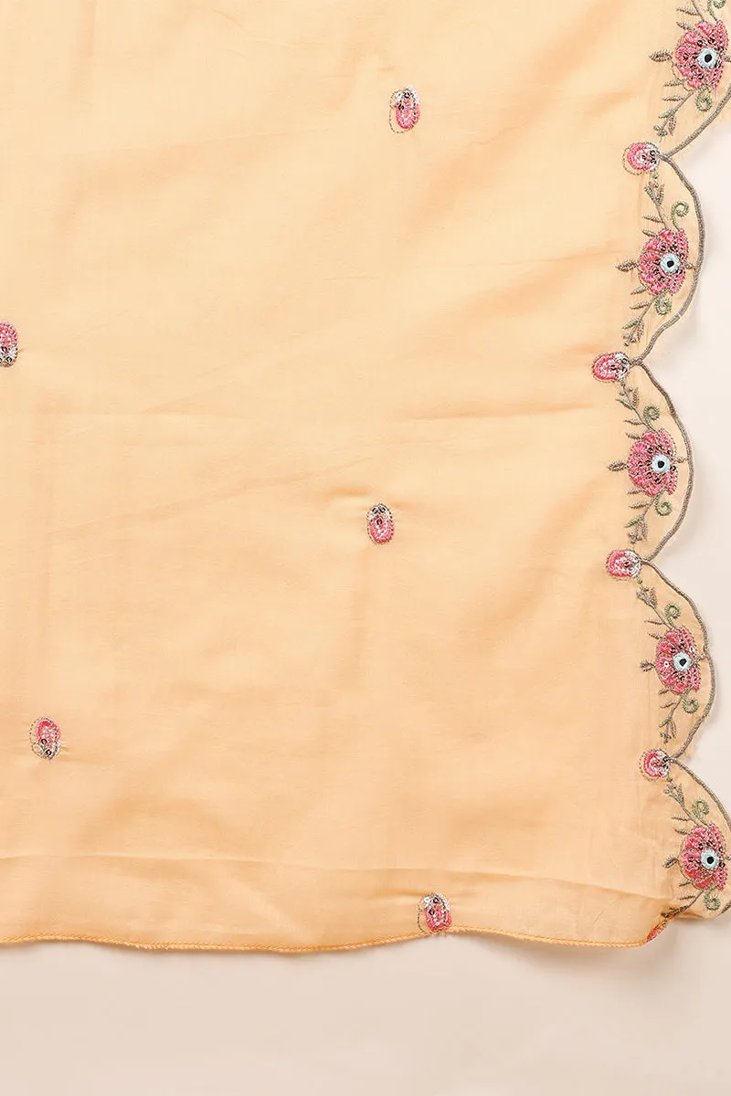 Orange Pure Cotton Solid Embroidered Flared Suit Set