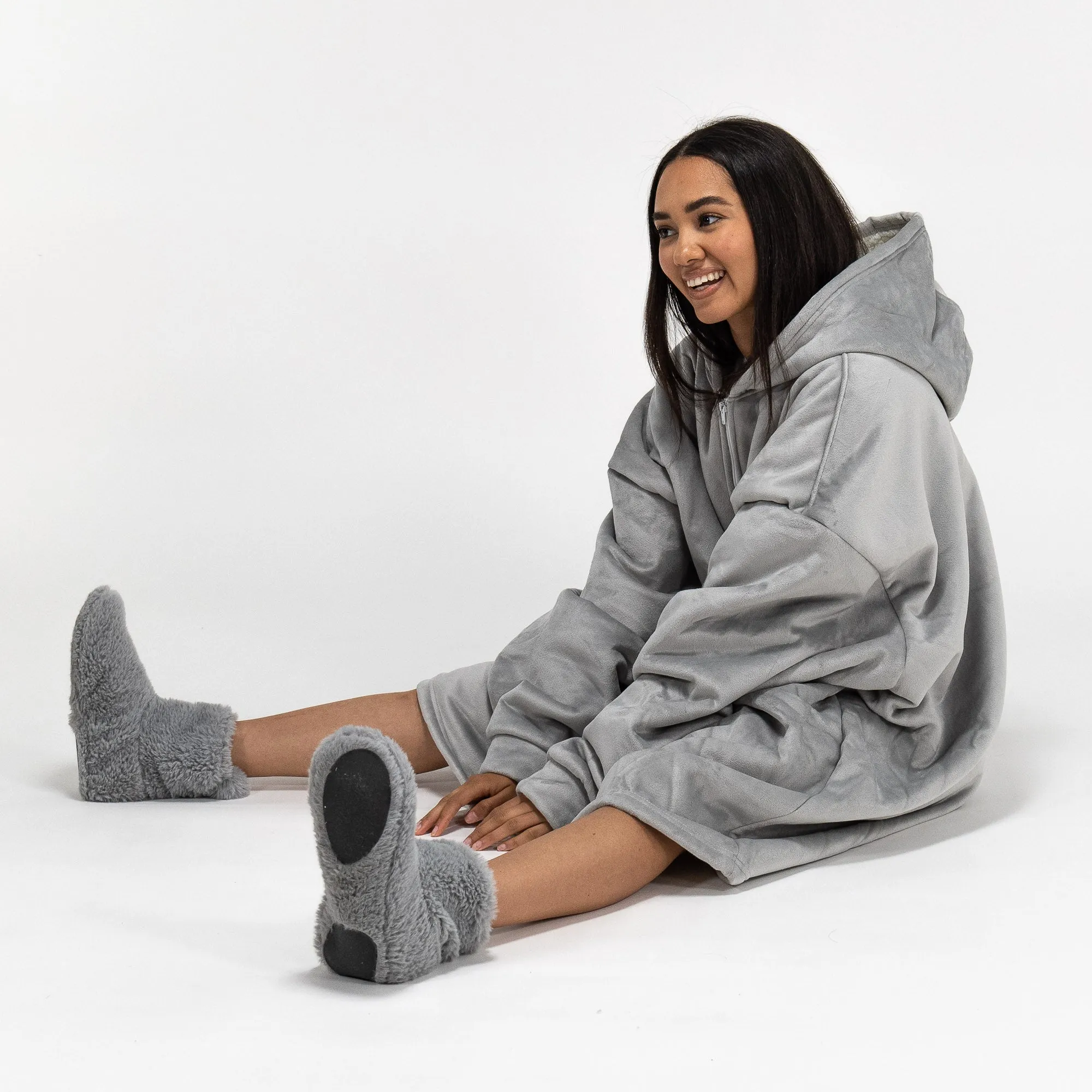 Oversized Zip Up Hoodie Blanket Sweatshirt for Men or Women - Minky Grey