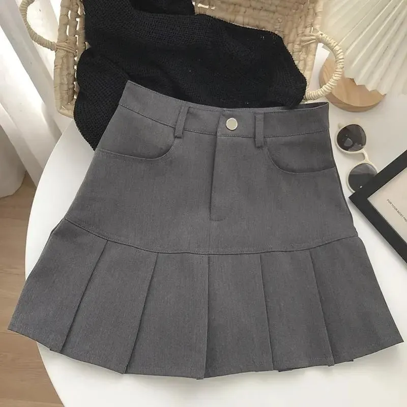 Pleated Skirt Women Y2k Harajuku White Pencil Skirt Uniforms Safety Pants Summer Solid Color Casual Mini Kawaii Skirt Fashion