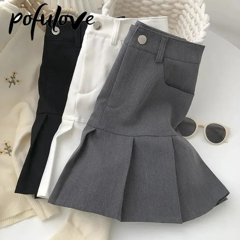 Pleated Skirt Women Y2k Harajuku White Pencil Skirt Uniforms Safety Pants Summer Solid Color Casual Mini Kawaii Skirt Fashion