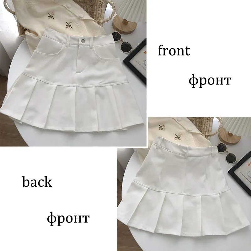 Pleated Skirt Women Y2k Harajuku White Pencil Skirt Uniforms Safety Pants Summer Solid Color Casual Mini Kawaii Skirt Fashion