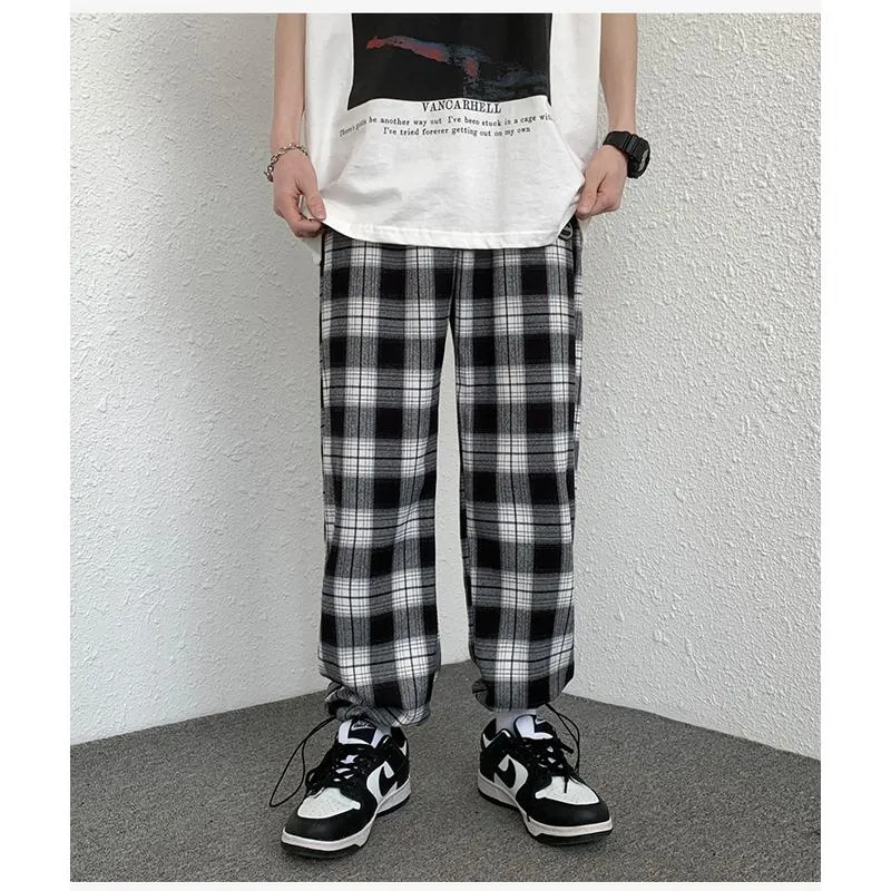 Plus Plaid Tapered Wide-Leg Drawstring Pants