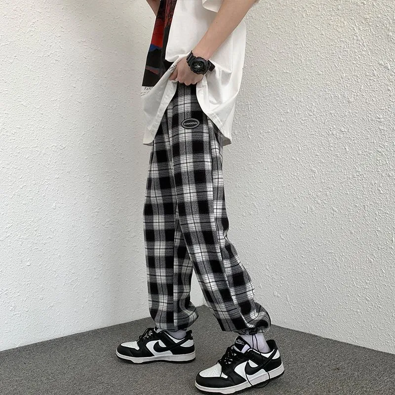 Plus Plaid Tapered Wide-Leg Drawstring Pants