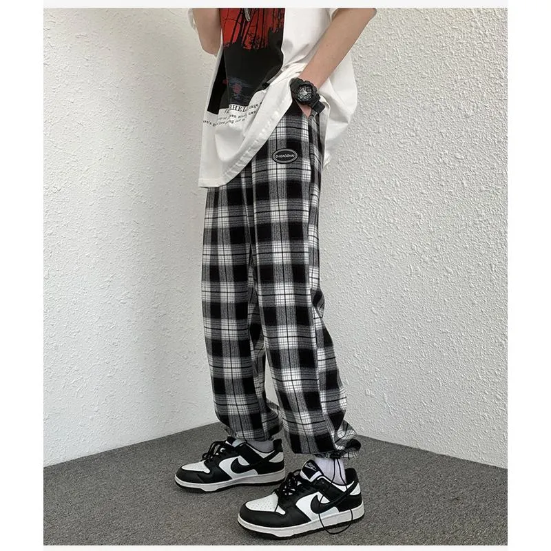 Plus Plaid Tapered Wide-Leg Drawstring Pants