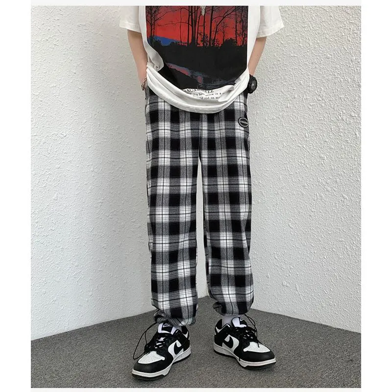 Plus Plaid Tapered Wide-Leg Drawstring Pants