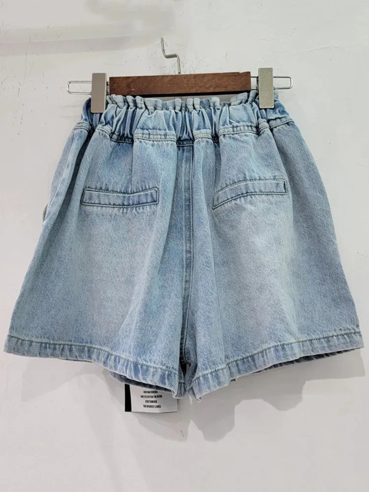 Pre Order:  Tassel Bead Inlaid Diamond Wide Leg Denim Shorts