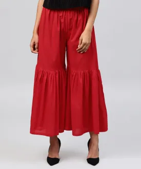 Red Cotton Ankle Length Sharara