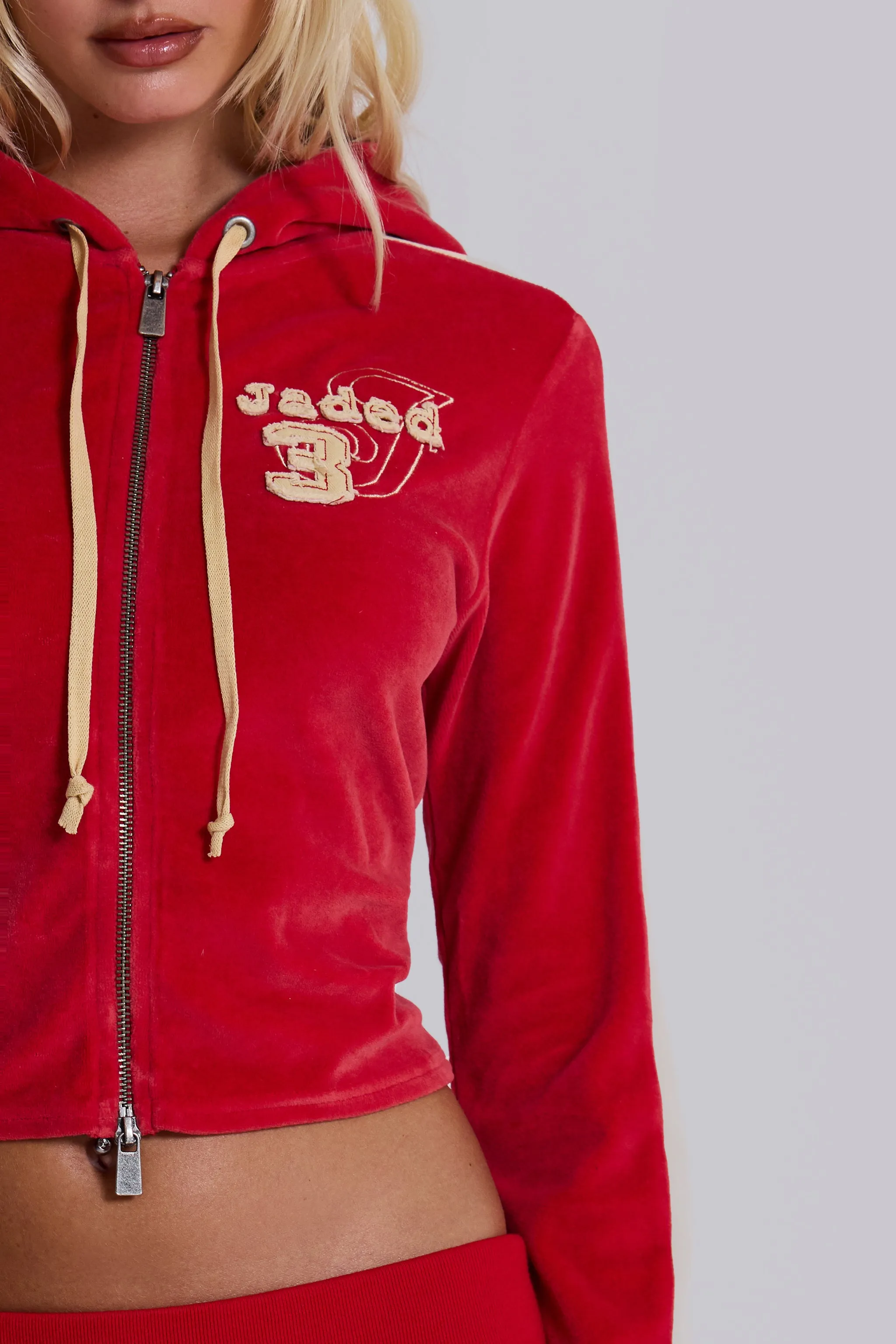 Red Three Velour Fitted Hoodie