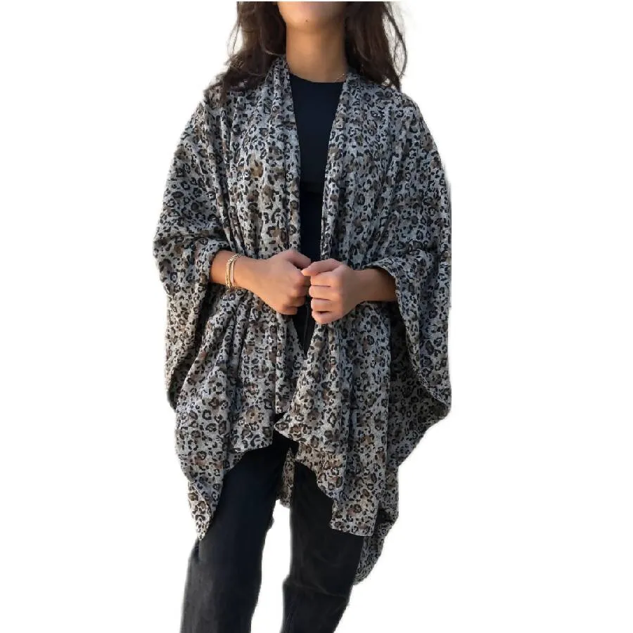 Rita Raphael Long Poncho Printed Leopard Design