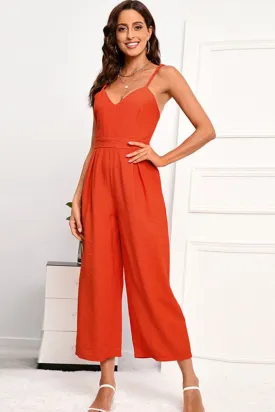 Spaghetti Strap Wide Leg Jumpsuit with Pockets